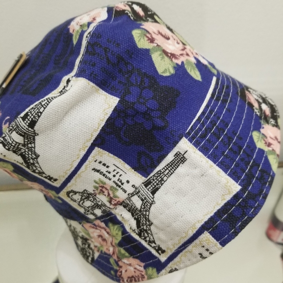 Navy Flower with Eiffel Tower Bucket Hat. - Picture 2 of 5